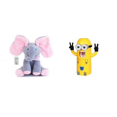 Pachet Pentru Copii Contine Jucarie Interactiva Elefant Cucu Bau Si Dozator Manual Pentru Pasta De Dinti Minioni Emag Ro