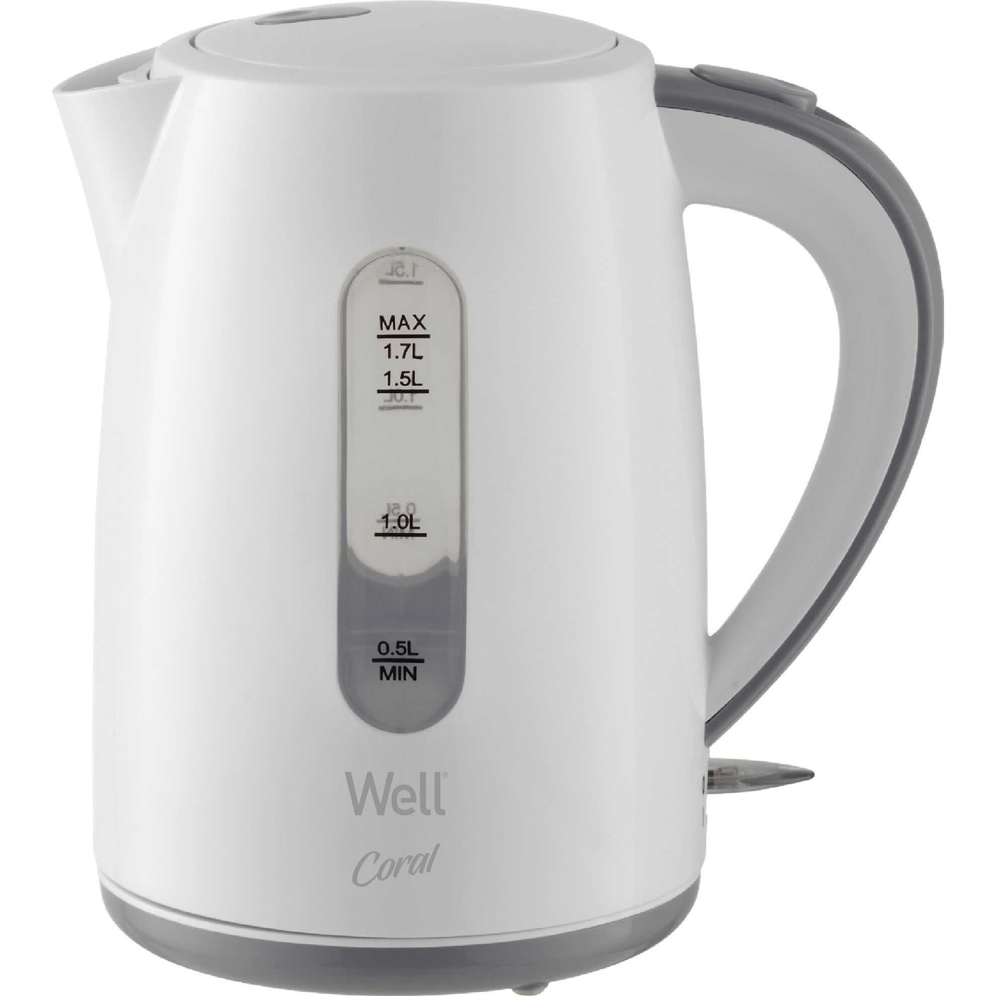 Fierbator de apa Well Coral, 2000 W, 1.7 l, Baza rotativa 360°, Indicator nivel apa, Alb