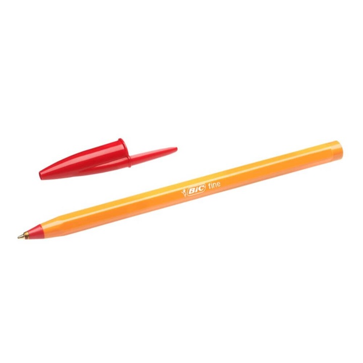 BIC оранжева фина писалка, 0,8 mm, червена, пластмасов корпус