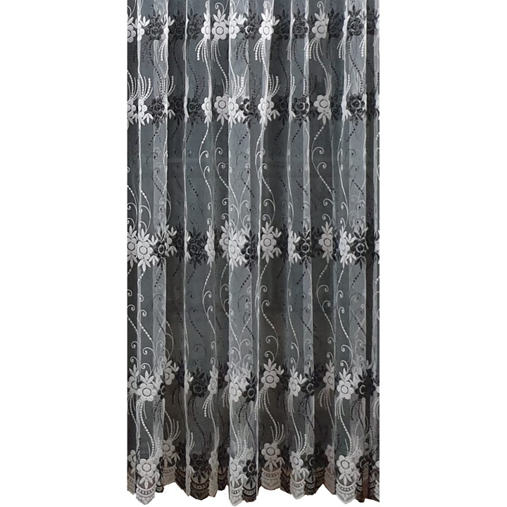 MASTEL függöny, hímzett, 250x245 cm, BR7 modell, függöny ráncoló, fekete/fehér