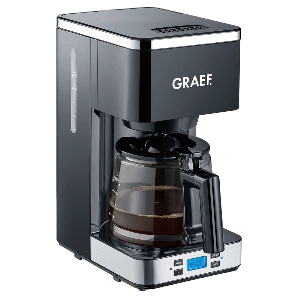 GRAEF.Aparat de cafea cu filtru FK502 Black 1,25 litri, 10 cesti, functie de mentinere la cald, cronometru, oprire automata, cap de preparare pentru extragere optima, prepreparare pentru aroma completa
