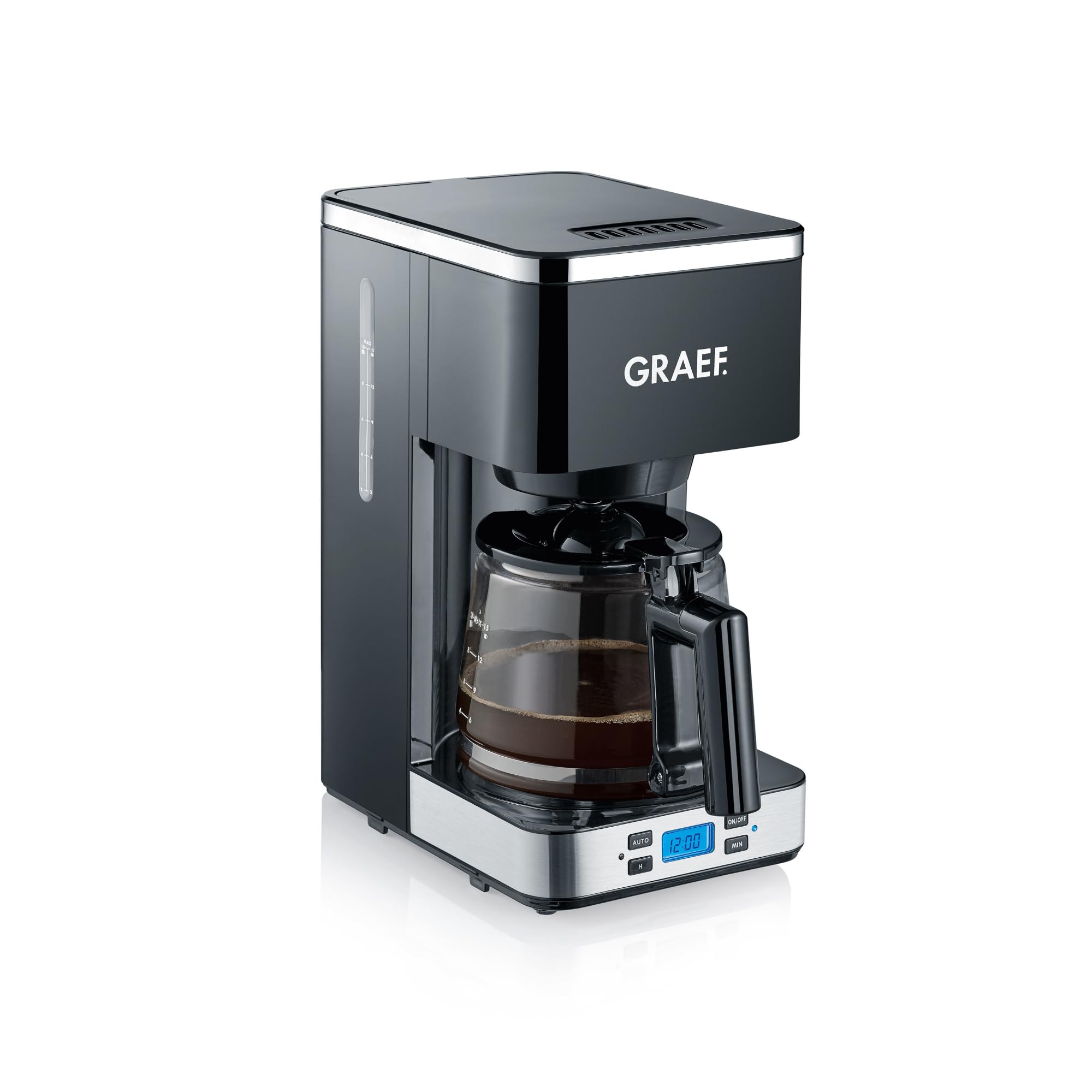 GRAEF.Aparat de cafea cu filtru FK502 Black 1,25 litri, 10 cesti, functie de mentinere la cald, cronometru, oprire automata, cap de preparare pentru extragere optima, prepreparare pentru aroma completa