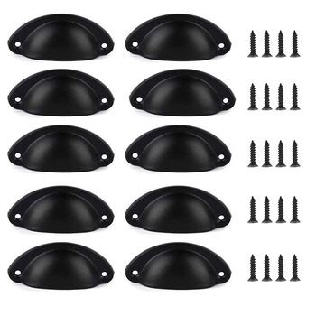 Set 10 manere vintage tip scoica STOEX, Pentru sertar / dulap, Din metal, 82 x 35 mm, Negru mat Set 10 manere vintage tip scoica STOEX, Pentru sertar / dulap, Din metal, 82 x 35 mm, Negru mat