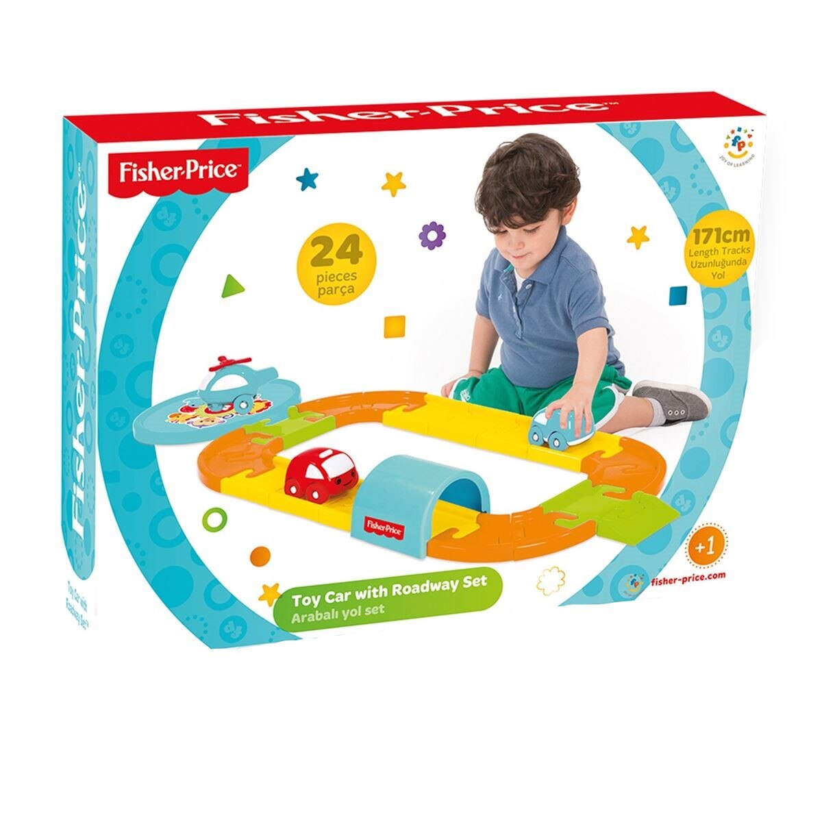 Pista pentru curse cu 3 masinute si tunel pentru copii Fisher Price, 170 cm, AMA