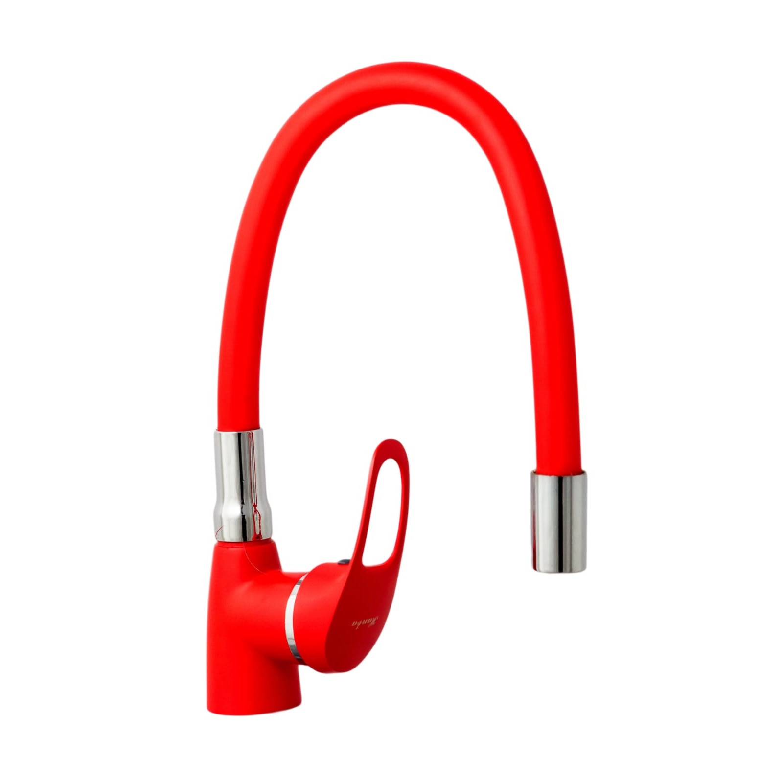 Baterie bucatarie tip lebada, pipa flexibila, rosie