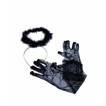 Set Atelier manusi si bentita pentru petrecere, Alb/Negru Set Atelier manusi si bentita pentru petrecere, Alb/Negru