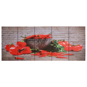 Set de 5 tablouri din panza cu imprimeu paprika, vidaXL, Panza, 150 x 60 cm, Multicolor Set de 5 tablouri din panza cu imprimeu paprika, vidaXL, Panza, 150 x 60 cm, Multicolor
