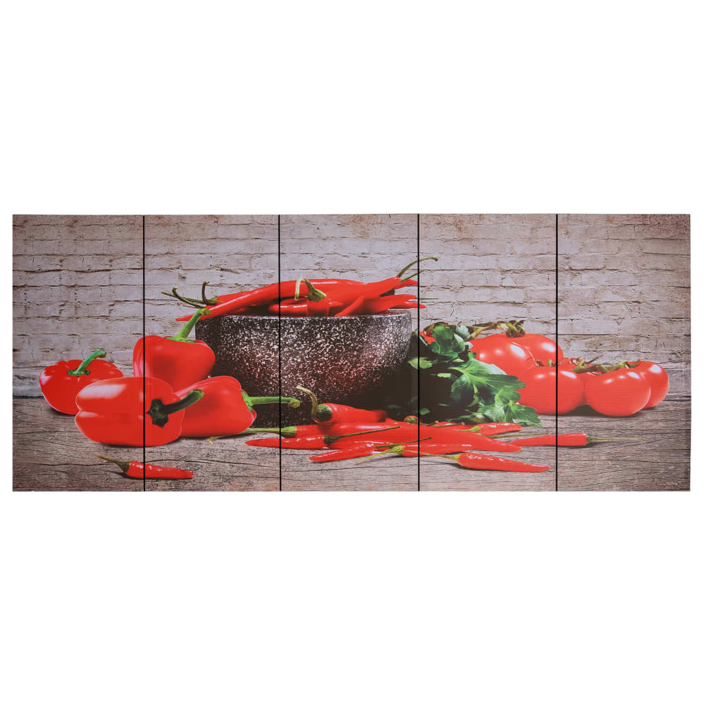 Set de 5 tablouri din panza cu imprimeu paprika, vidaXL, Panza, 200 x 80 cm, Multicolor