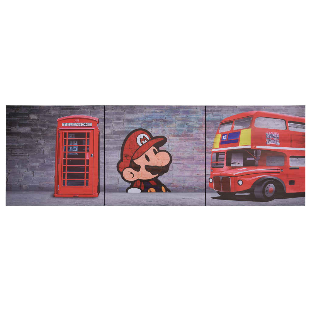 Set de 3 tablouri din panza cu imprimeu London, vidaXL, Panza, 120 x 40 cm, Multicolor