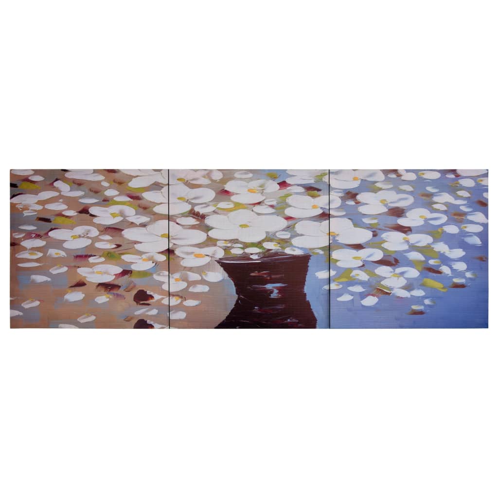 Set de 3 tablouri din panza cu imprimeu vaza cu flori, vidaXL, Panza, 120 x 40 cm, Multicolor