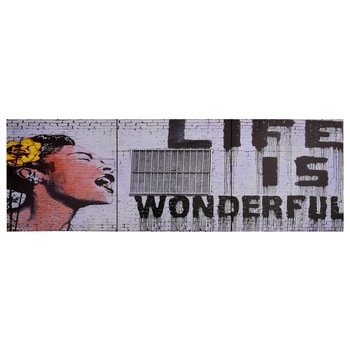 Set de 3 tablouri din panza cu imprimeu Life is Wonderful, vidaXL, Panza, 120 x 40 cm, Multicolor Set de 3 tablouri din panza cu imprimeu Life is Wonderful, vidaXL, Panza, 120 x 40 cm, Multicolor