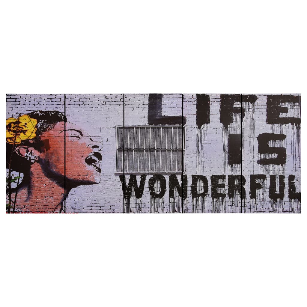 Set de 5 tablouri din panza cu imprimeu Life is Wonderful, vidaXL, Panza, 200 x 80 cm, Multicolor