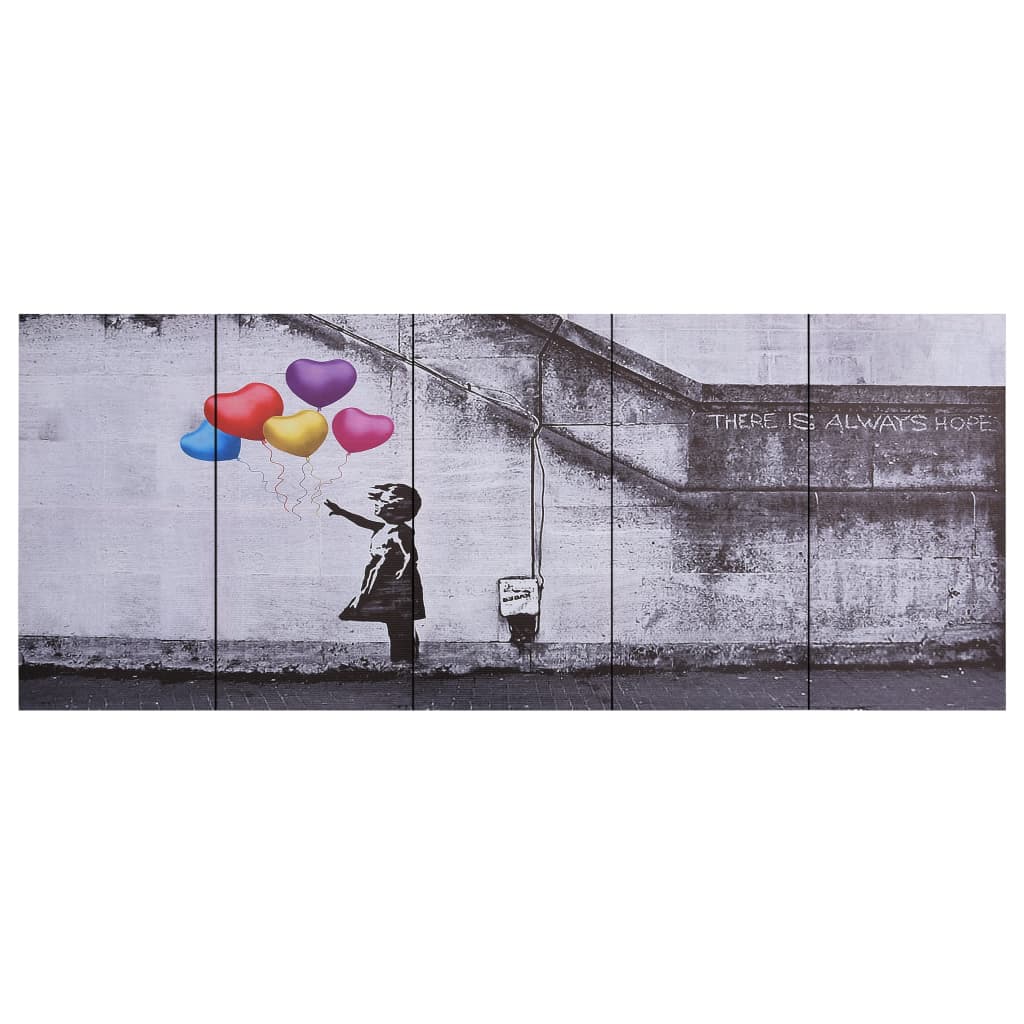 Set de 5 tablouri din panza cu imprimeu copil si baloane, vidaXL, Panza, 200 x 80 cm, Multicolor