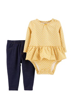 Carter's, Set de pantaloni si body cu volan peplum - 2 piese, Galben/Bleumarin, Galben/Bleumarin Carter's, Set de pantaloni si body cu volan peplum - 2 piese, Galben/Bleumarin, Galben/Bleumarin