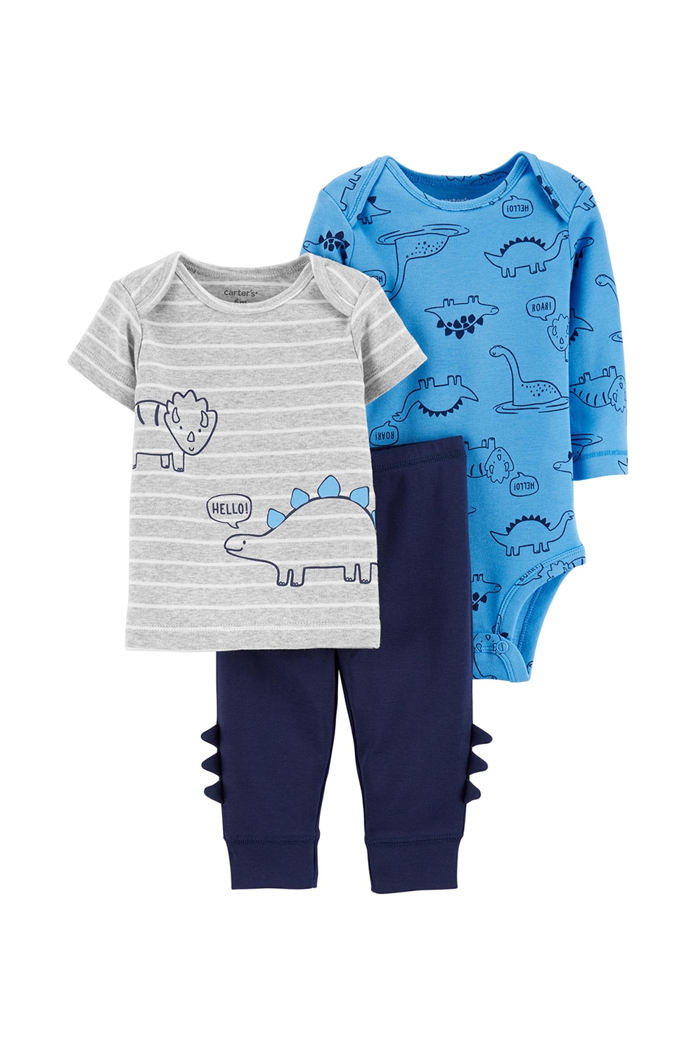 Carter's, Set de body, tricou si pantaloni sport, Albastru/Gri melange