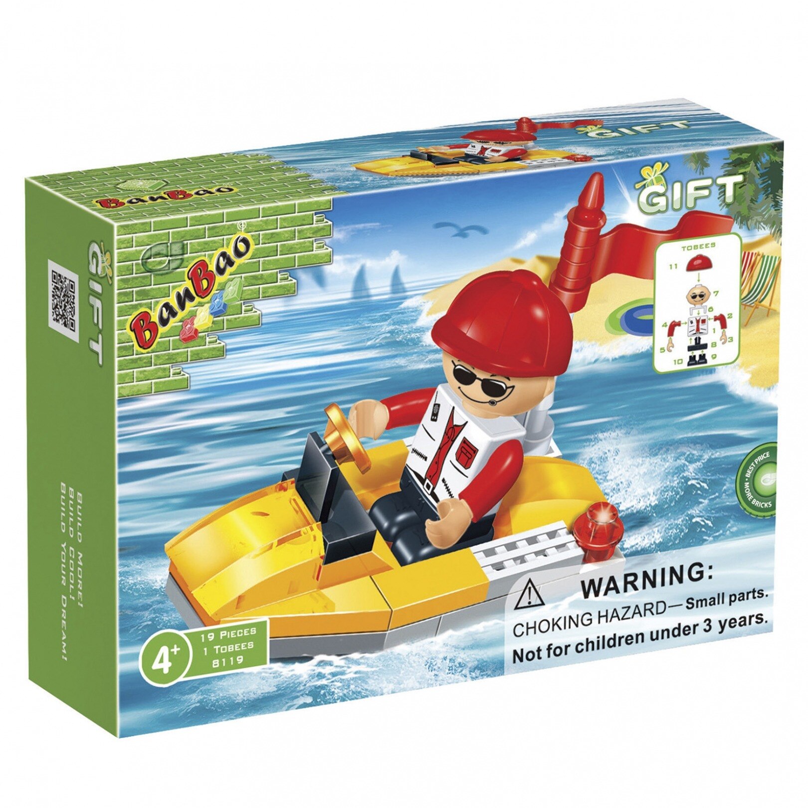 Set constructie 19 piese, 1 figurina, Salvamar in salupa