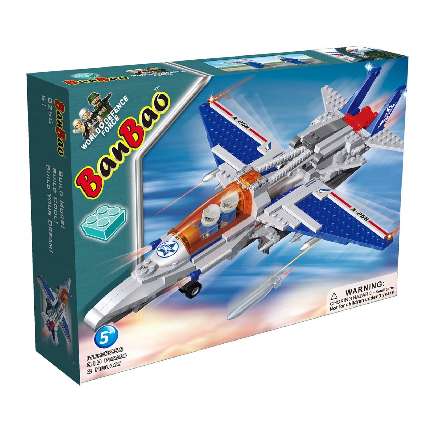 Set constructie 310 piese, 2 figurine, Avion militar