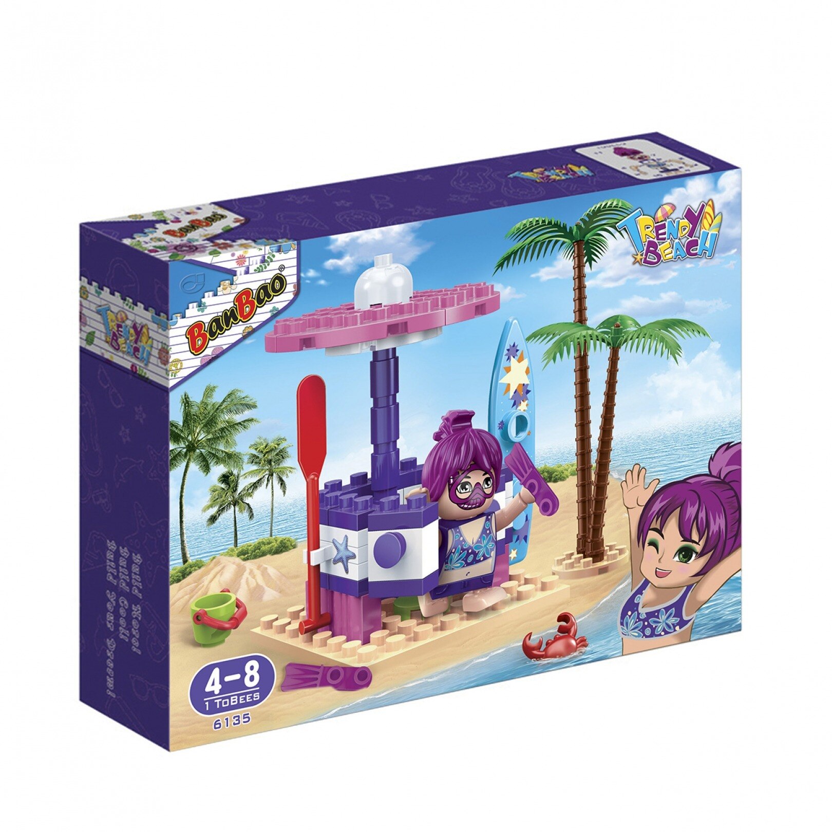 Set constructie 61 piese, 1 figurina, Trendy Beach cabina de schimb, Banbao