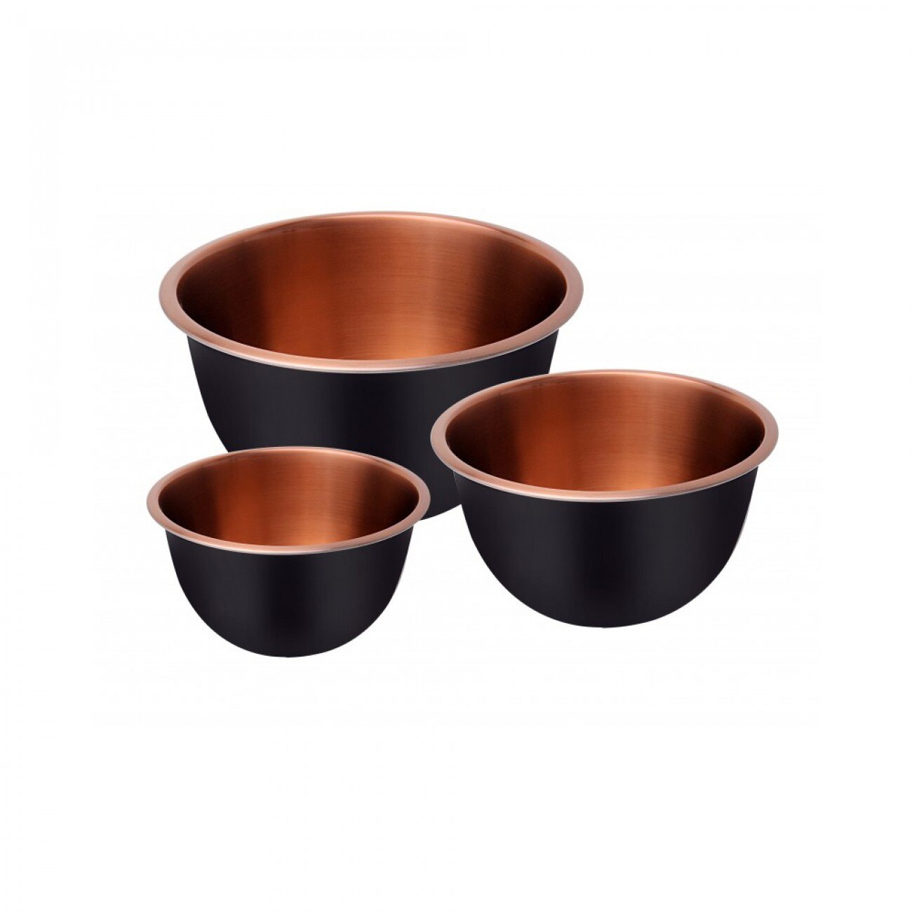 Set de 3 boluri din inox pentru mixare Klasuberg KB 7394, 5/3/1.6 litri, Negru/cuprului