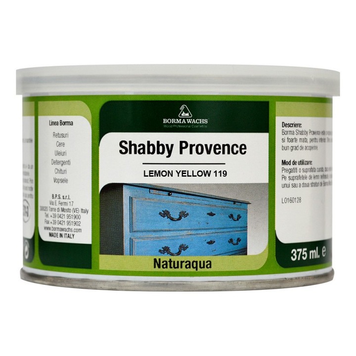 Vopsea de creta vintage Shabby, Borma Wachs, Shabby Provence, culoare Galben lamaie, 0.375 kg