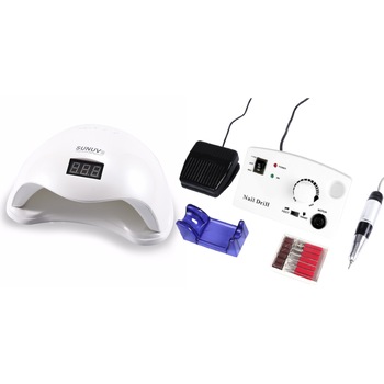 Kit unghii false, Lampa LED, Model SUN 5, 48 W si Freza electrica profesionala, 30.000 rpm Kit unghii false, Lampa LED, Model SUN 5, 48 W si Freza electrica profesionala, 30.000 rpm