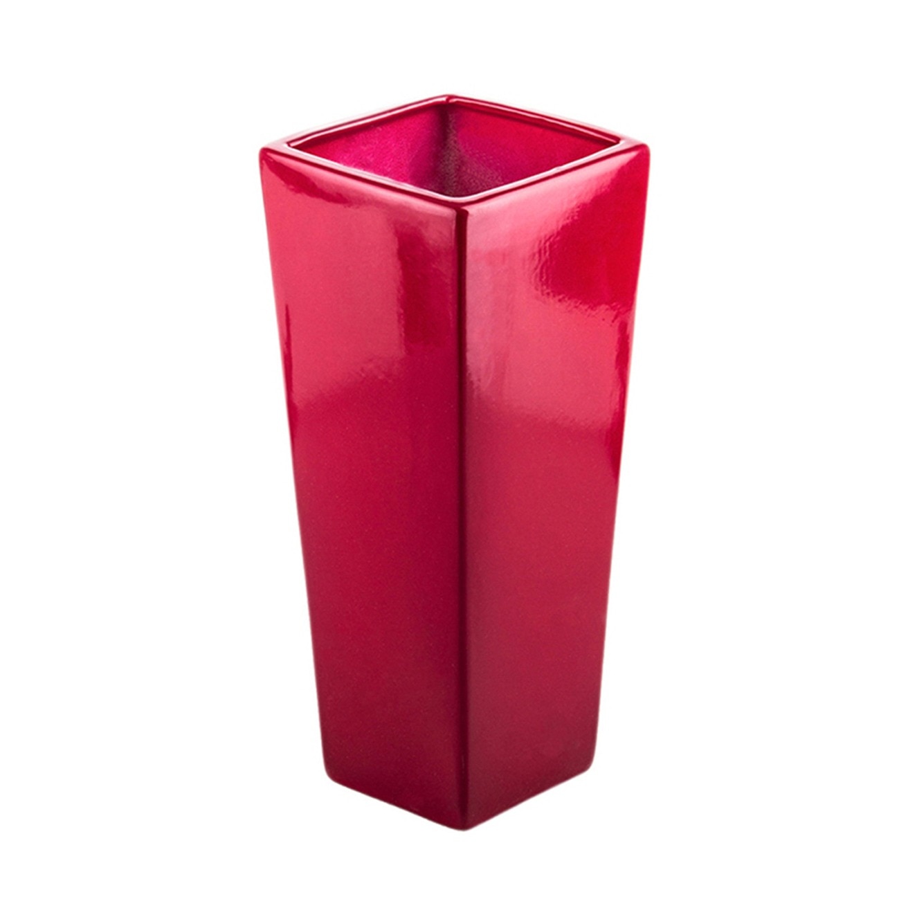 Vaza ceramica Kwadrat, dimensiune 10x10 cm, rosie