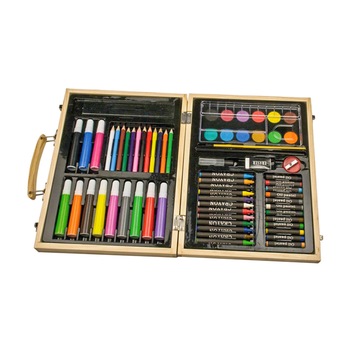 Set de desenat si pictat, 55 piese in cutie eleganta din lemn, pentru copii Set de desenat si pictat, 55 piese in cutie eleganta din lemn, pentru copii
