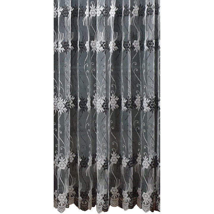 MASTEL BR7 hímzett függöny ráncolószalaggal, 500 x 260 cm, fekete / fehér