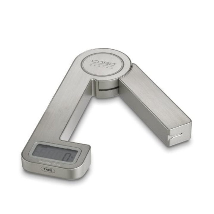 Cantar digital Caso Germany, Kitchen Ecostyle, ecologic, fara baterii, brat ajustabil, pliabil, capacitate de cantarire de pana in 5 kg, compact, inox