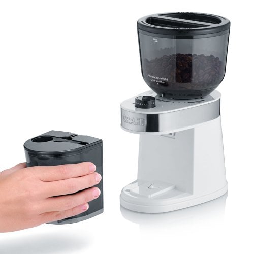Rasnita automata de cafea Graef, CM201, cu 18 grade de macinare a cafelei si container special pentru pastrarea aromei, lame inox, motor puternic, alb