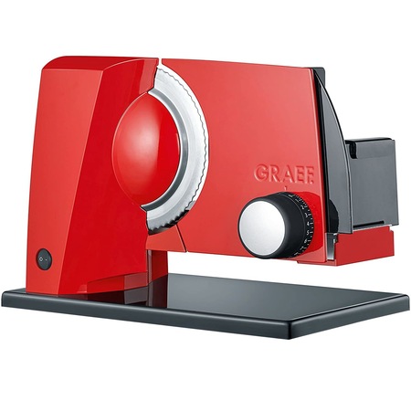 Feliator electric universal alimente Graef, SlicedKitchen S11003, cu placa de acoperire a lamei pentru feliere perfecta, motor Eco, design compact, multifunctional, rosu