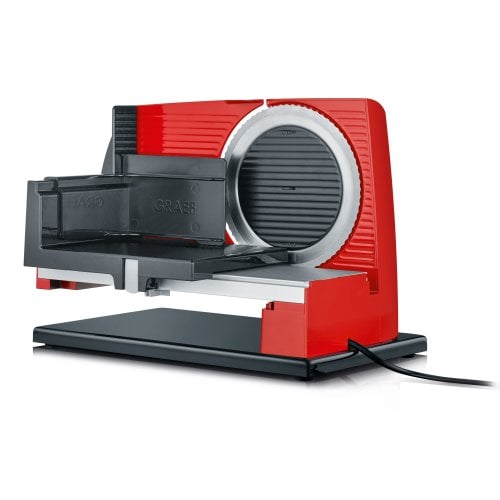 Feliator profesional alimente Graef, SlicedKitchen S11003, cu placa de acoperire a lamei pentru feliere perfecta, design compact, multifunctional, rosu