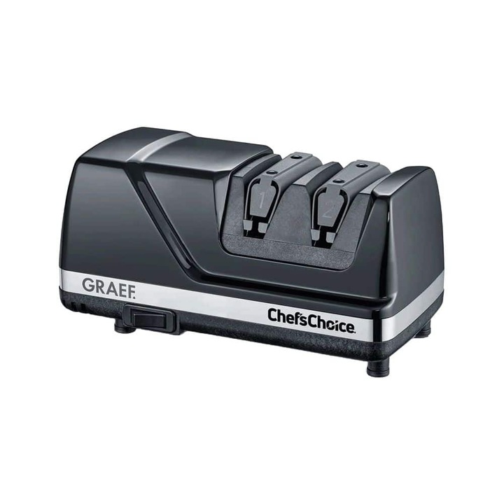 Dispozitiv electric profesional pentru ascutit cutite Graef, CX110, cu doua faze (ascutire/slefuire), discuri de ascutire diamantate, negru