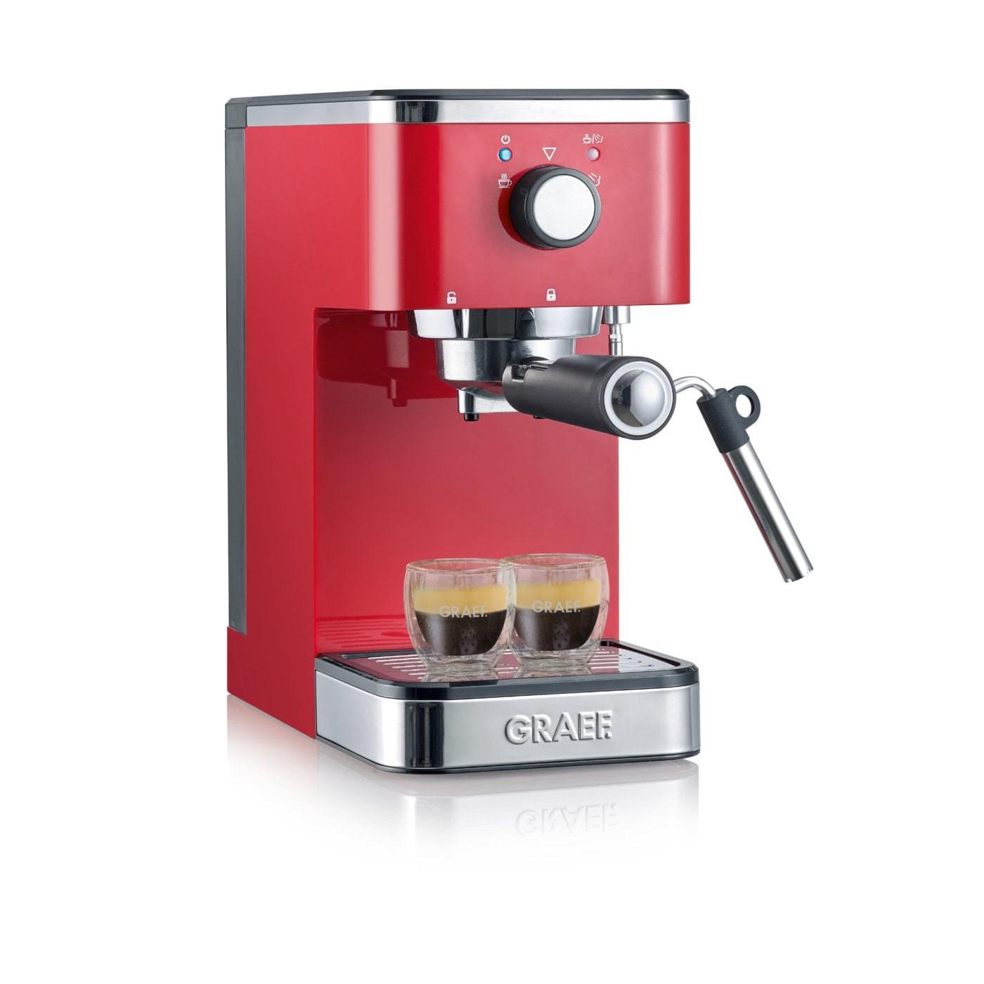 Espressor Graef, Salita ES403, dispozitiv de spumare, functie de pre-infuzare, control al temperaturii, presiune 15 bar, 1400 W, 1.25 L, rosu