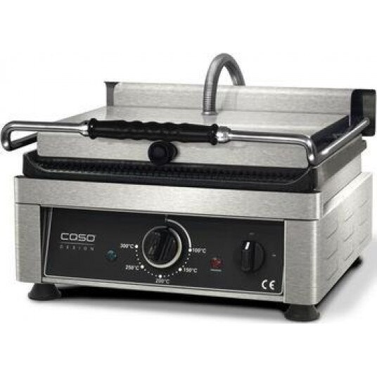 Grill electric profesional Caso Germany, Profigrill, suprafata gatire 36 x 270 cm, placi din fonta anti-aderente de inalta calitate, temperatura reglabila, timer, usor de curatat, putere 2500 W, argintiu