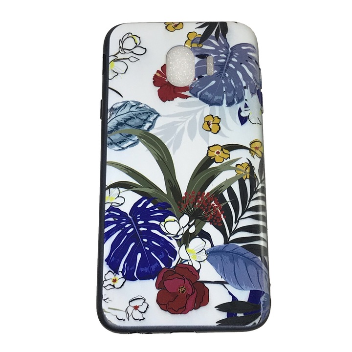 Husa compatibila cu Samsung J4, Carcasa din silicon, Design Frunze tropicale