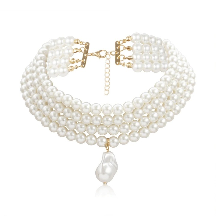Colier cu perle rotunde, alb, Lilianna C1, Pursehuit