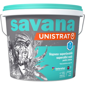 Vopsea superlavabila Savana UNISTRAT , superalba, pentru interior, cu Ti-Pure™ One Coat, 8L Vopsea superlavabila Savana UNISTRAT , superalba, pentru interior, cu Ti-Pure™ One Coat, 8L