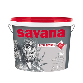 Vopsea superlavabila Savana ULTRA REZIST cu Teflon™, superalba, pentru interior, 15L Vopsea superlavabila Savana ULTRA REZIST cu Teflon™, superalba, pentru interior, 15L