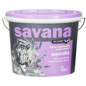 Vopsea superlavabila Savana SILICON,superalba, pentru exterior, 15L Vopsea superlavabila Savana SILICON,superalba, pentru exterior, 15L