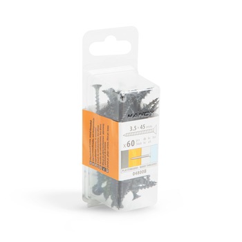 Set 60 suruburi pentru gips-carton cu fir de lemn, Cap plat, 3,5 x 45 mm Set 60 suruburi pentru gips-carton cu fir de lemn, Cap plat, 3,5 x 45 mm