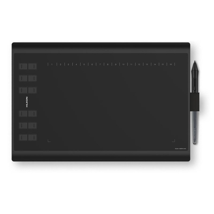 Графичен таблет HUION Inspiroy H1060P, Функция наклон ± 60 °, Писалка, Без батерия, налягане 8192 5080LPI, 12 адаптивни клавиша, Черен