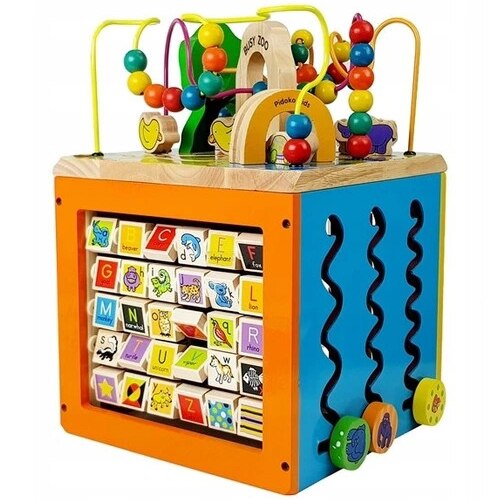 Cub educational din lemn cu multiple exercitii