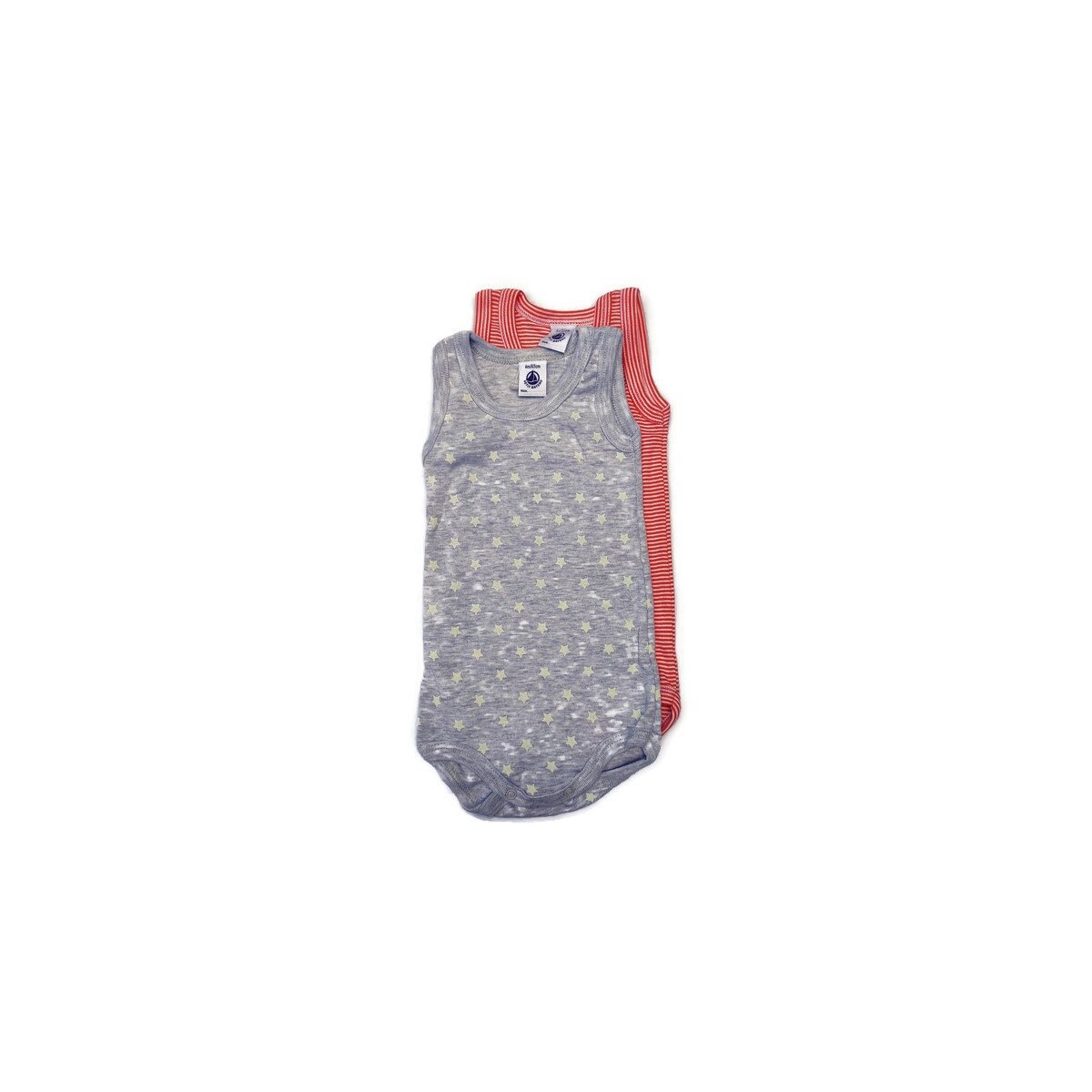 Set body gri/rosu, pentru copii, Petit Bateau, cu capse, marimea 68, 3-6 luni