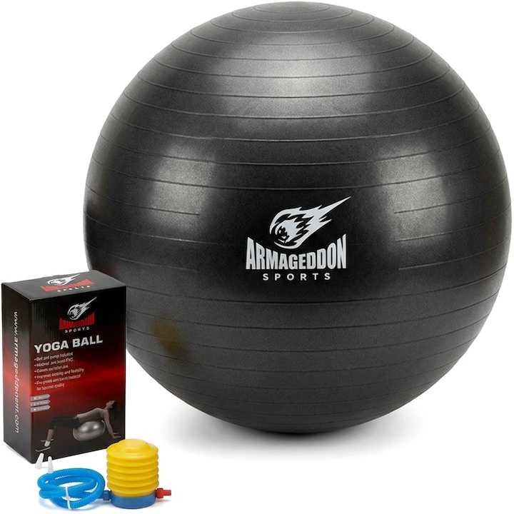Гимнастическа топка Armageddon Sports, С помпа, 85 см, Черен