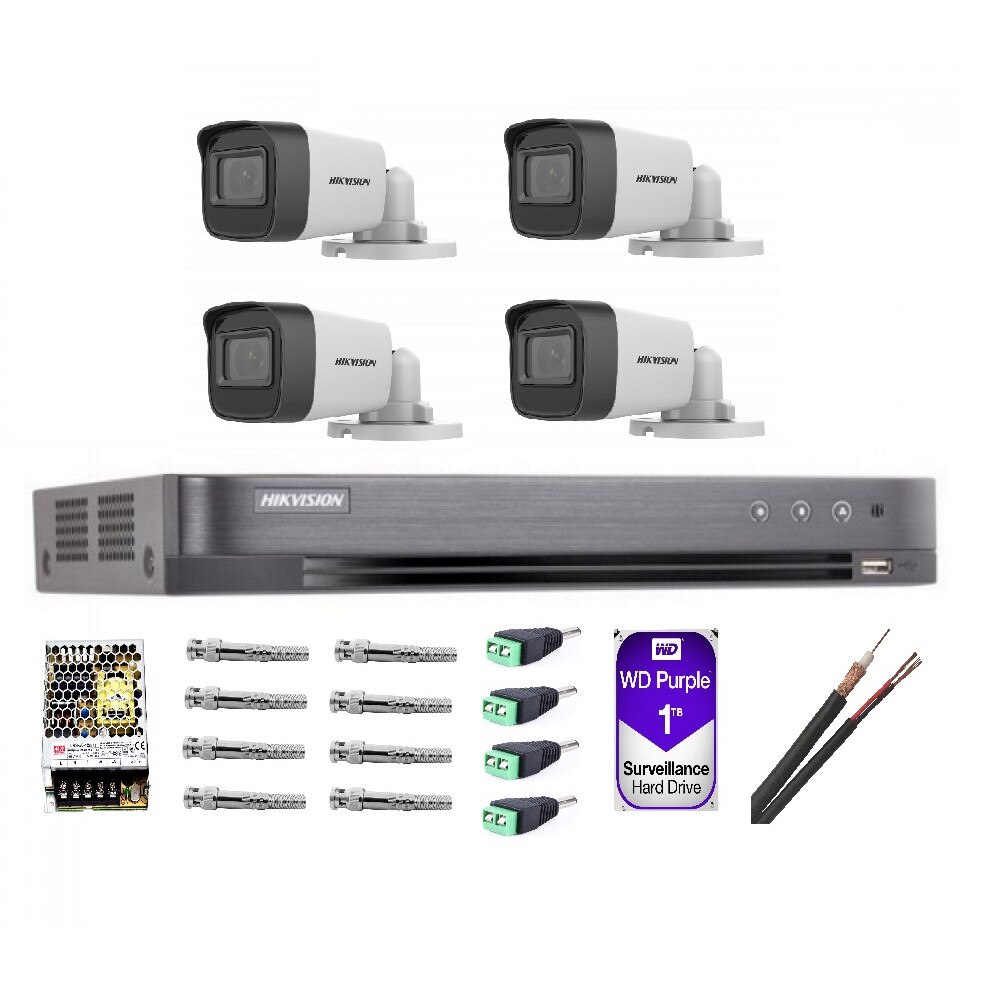 Kit HikVision 5 MP de exterior cu IR 20 m toate accesoriile incluse
