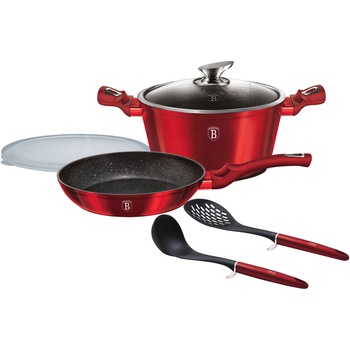 Set de gatit BerlingerHaus Burgundy Metallic, 6 piese, inductie Set de gatit BerlingerHaus Burgundy Metallic, 6 piese, inductie