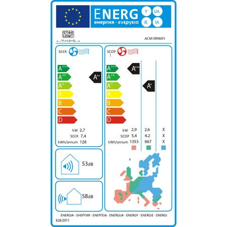 Aparat de aer conditionat Star-Light ACM-09WIFI, Inverter, 9000 BTU, Clasa A++, Display, Control WiFi, Kit instalare inclus