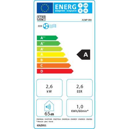 Aparat de aer conditionat mobil Star-Light 9000 BTU, Clasa A, ACMP-09A, Display, Telecomanda, Timer, Kit instalare inclus