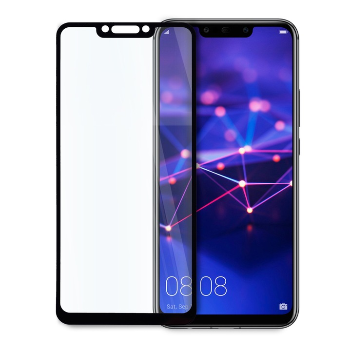Стъклен Протектор за Huawei Mate 20 Lite, 9D, Tempered Glass, Цялостно покритие и залепване, Черен